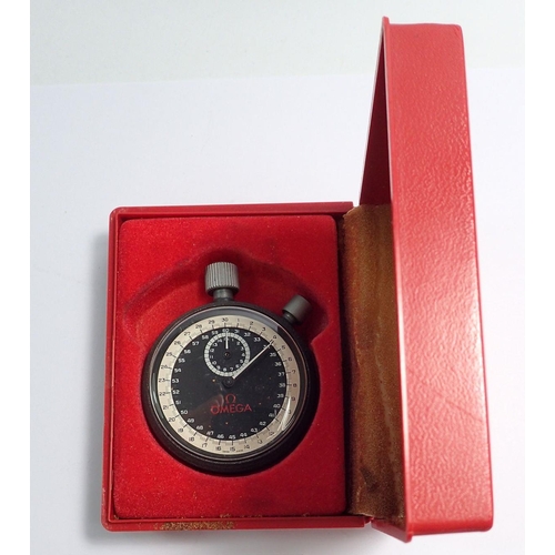 708 - An Omega stop watch in stainless steel case and original box