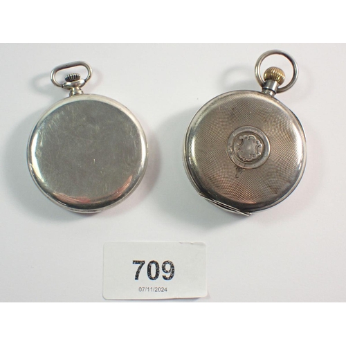 709 - Two silver pocket watches both with Arabic dials