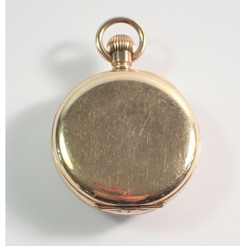 711 - An open faced small keyless pocket watch with Roman dial in gold plated 'Star' case inscribed Americ... 