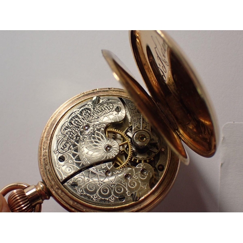 711 - An open faced small keyless pocket watch with Roman dial in gold plated 'Star' case inscribed Americ... 