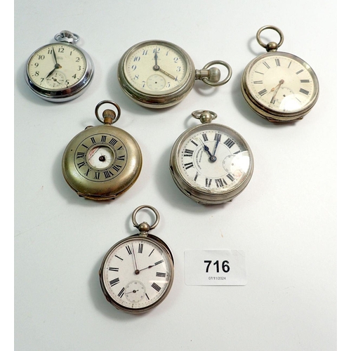 716 - Six various plated pocket watches, a/f