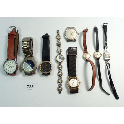 725 - A group of various wrist watches including ladies 9 carat Roamer watch and a Juvenia vintage gentlem... 