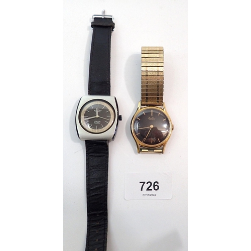 726 - A gents Rotary retro cased mechanical 17 jewel wrist watch with chrome black dial and a Bentima Star... 