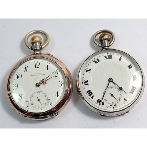 730 - A silver 925 gents keyless pocket watch with  enamel dial and a Swiss 17 jewel movement and a Remont... 