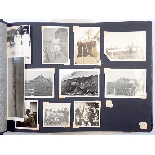 749 - A part filled album of photographs and loose photographs taken by CPO HMS Grimsby during 1934-1939 i... 