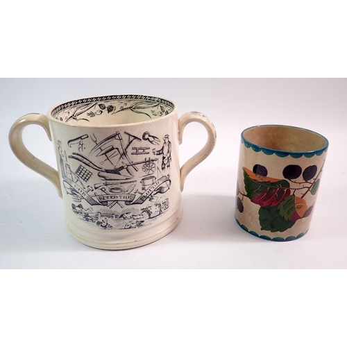 77 - An Edwardian God Speed The Plough loving cup and a Wemyss pot - a/f, 12cm tall