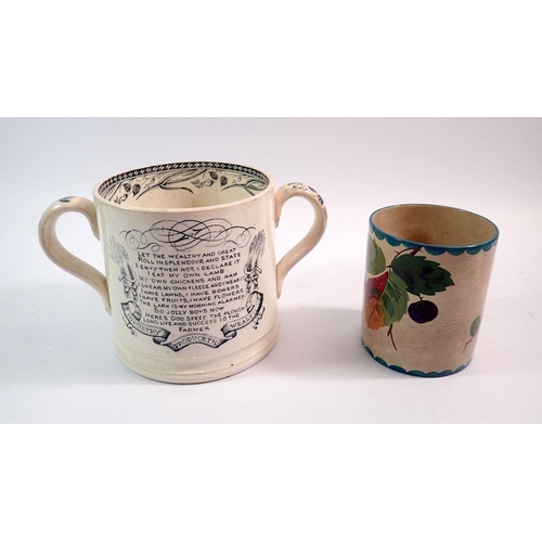 77 - An Edwardian God Speed The Plough loving cup and a Wemyss pot - a/f, 12cm tall