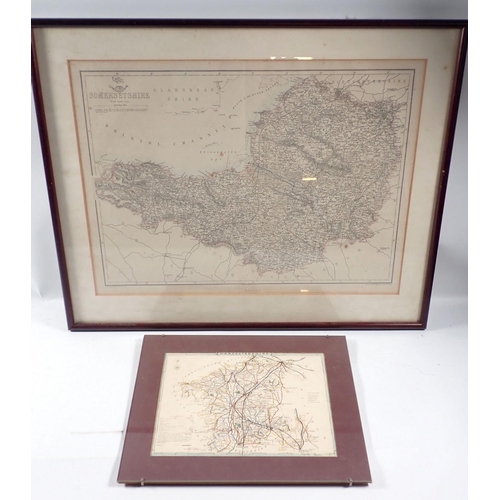 800 - A 19th century engraved map of Somersetshire by Edward Weller, 33 x 45cm and another of Worcestershi... 