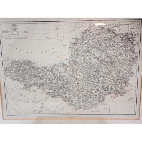 800 - A 19th century engraved map of Somersetshire by Edward Weller, 33 x 45cm and another of Worcestershi... 