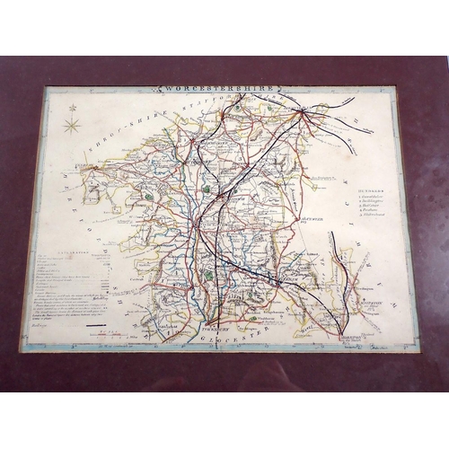 800 - A 19th century engraved map of Somersetshire by Edward Weller, 33 x 45cm and another of Worcestershi... 