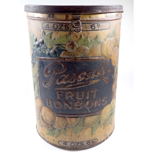 805 - A 19th century Pascalls Fruit Bonbons large sweet shop advertising display tin, 39cm