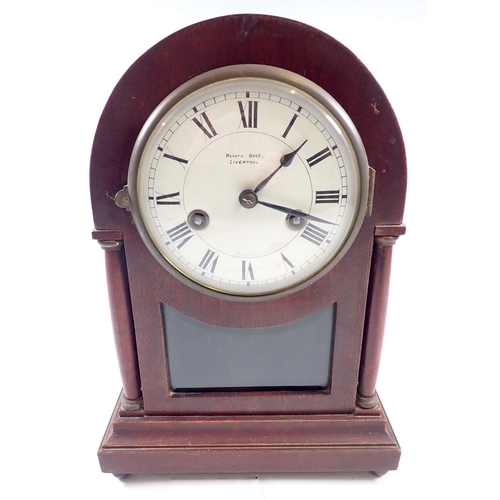 807 - An Edwardian mahogany mantel clock by Morath Bros Liverpool, 31cm tall