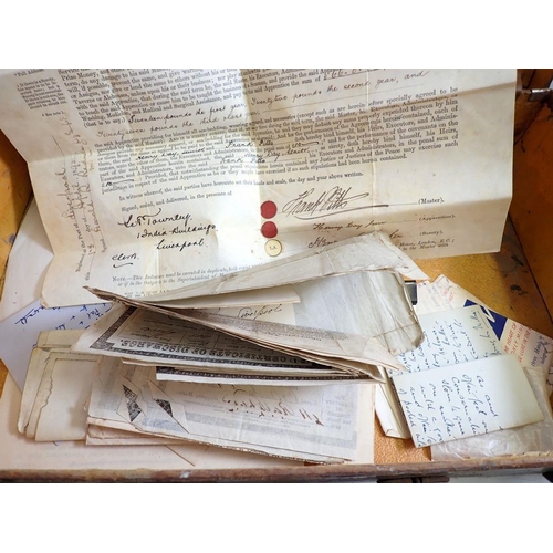 822 - A brown suitcase of Merchant Navy ephemera including Apprentice, Discharge, Competency and Service c... 