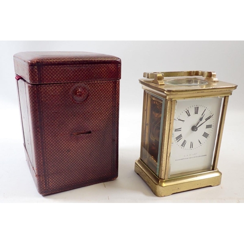 825 - A 19th century brass carriage clock by C E Court Ulverstone and Grange Over Sands, in fitted case