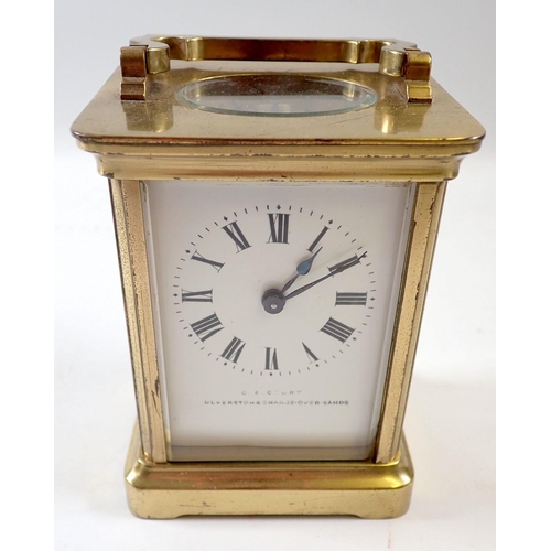 825 - A 19th century brass carriage clock by C E Court Ulverstone and Grange Over Sands, in fitted case