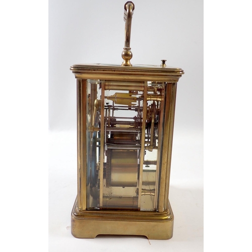 826 - A 19th century French striking brass cased carriage clock retailed by West End Watch company, 13cm t... 