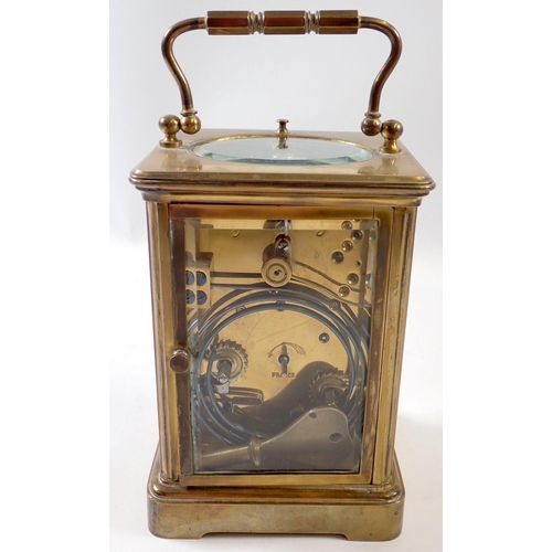 826 - A 19th century French striking brass cased carriage clock retailed by West End Watch company, 13cm t... 