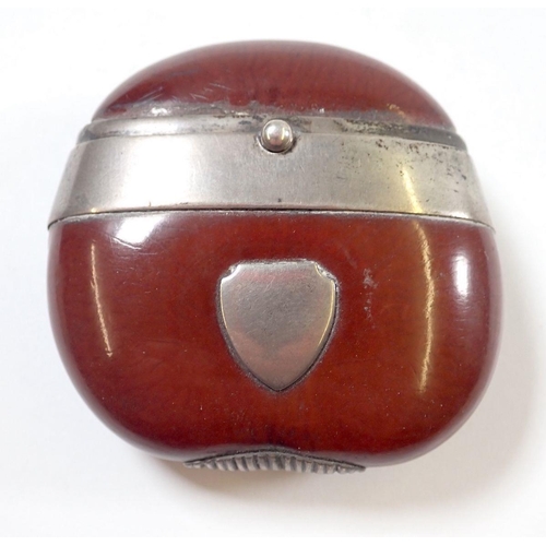 838 - A 19th century burra bean nut vesta case with silver plated mounts, 5 x 5.5cm