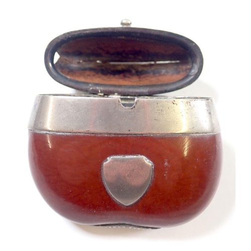 838 - A 19th century burra bean nut vesta case with silver plated mounts, 5 x 5.5cm