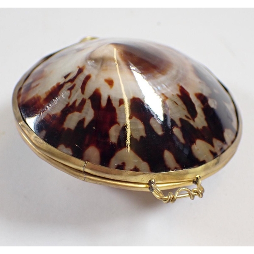 844 - A shell form box with gilt metal mounts, 6.5cm long