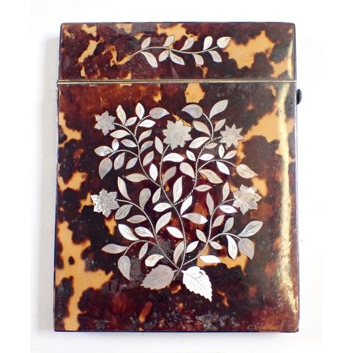 847 - A 19th century tortoiseshell and mother of pearl card case, 10 x 8cm