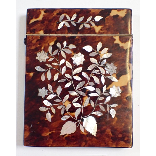 847 - A 19th century tortoiseshell and mother of pearl card case, 10 x 8cm