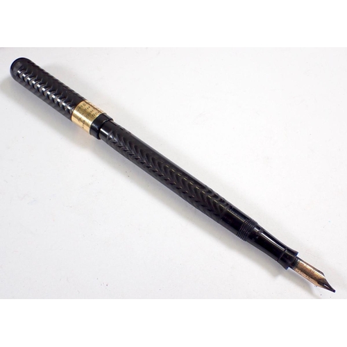 859 - A Swan safety fountain pen with applied presentation boxed and a set of ebony handled military offic... 