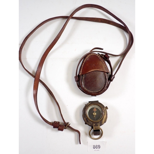 869 - A Sampson & Mordan WWI military compass with mother of pearl dial, 1918, in leather case with strap