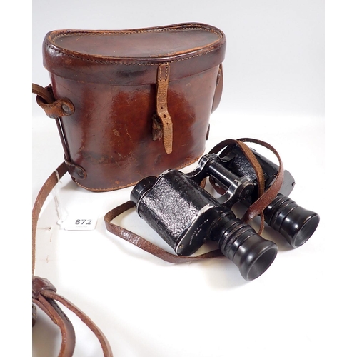 872 - A pair of Hunsicker & Alexis WWI military binoculars in leather case