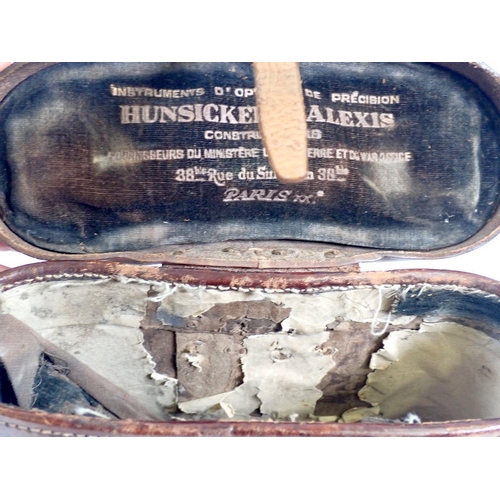 872 - A pair of Hunsicker & Alexis WWI military binoculars in leather case