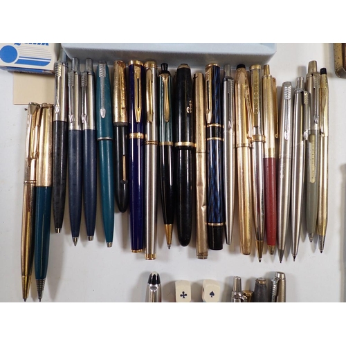 879 - A collection of various pens mainly Parker examples together with a Colibri Concorde plus a Parker Q... 