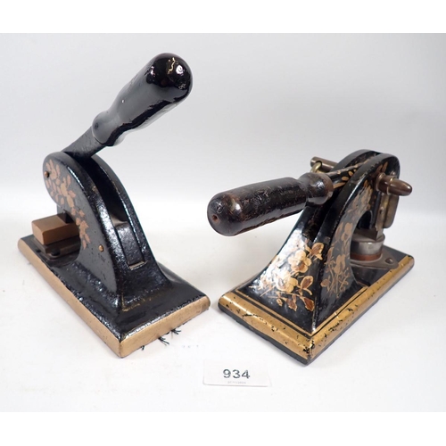 934 - Two black and gilt address embossers