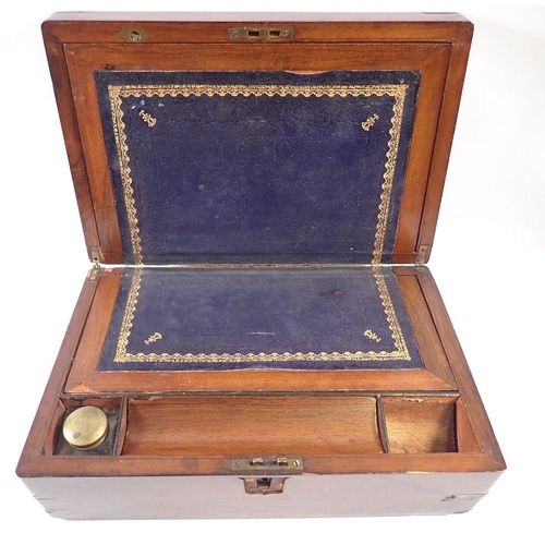 935 - A 19th century mahogany writing slope with brass mounts, 34 x 22cm