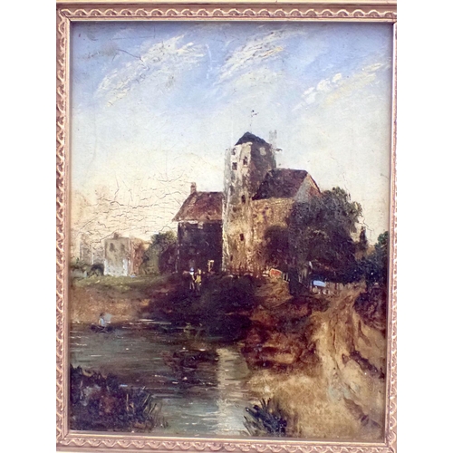 949 - A pair of 19th century continental oil on board landscapes with churches, 19 x 14cm