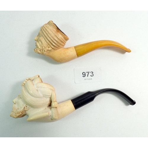 973 - Two meerschaum pipes in the form of Middle Eastern men - uncased