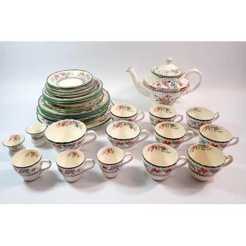 98 - A group of Copeland Chinese Rose comprising teapot, dinner plate, bowl, cake plate, four dessert pla... 