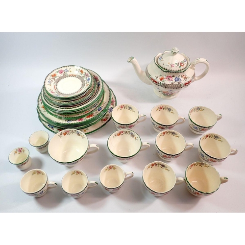 98 - A group of Copeland Chinese Rose comprising teapot, dinner plate, bowl, cake plate, four dessert pla... 