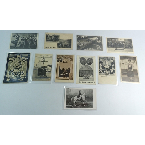 1063 - A group of eleven circus and fairground postcards including Magician and Wall of Death