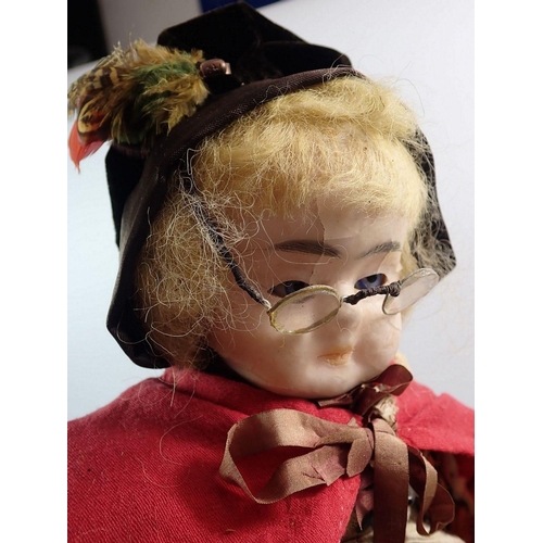 1082 - A large Victorian wax headed peddler doll with tray of wares, under glass dome, approx 48cm