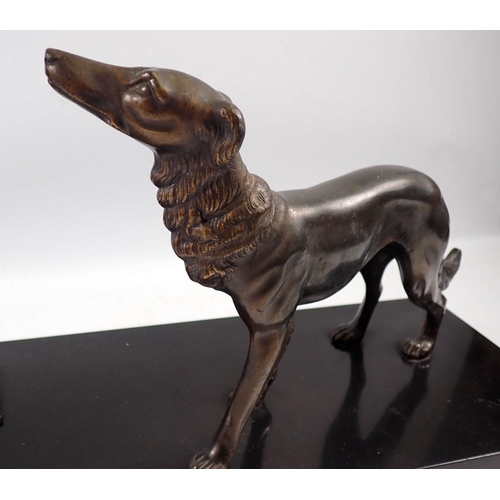 1086 - Salvatore Melani - Art Deco bronze finish group with elegant lady and greyhound on a marble base, 55... 