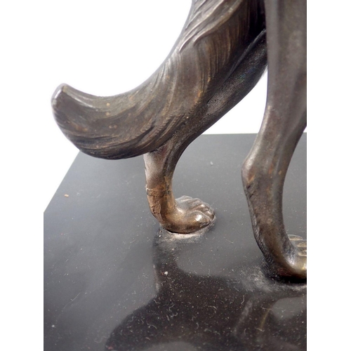 1086 - Salvatore Melani - Art Deco bronze finish group with elegant lady and greyhound on a marble base, 55... 