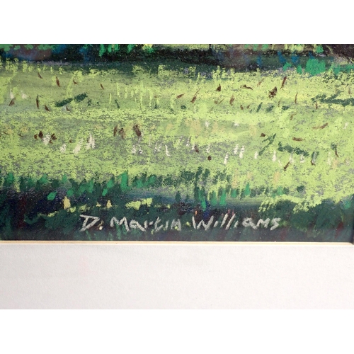 1099 - D Martin Williams - pastel of a meadow with cattle 'Looking Glass Meadow', 35 x 52cm