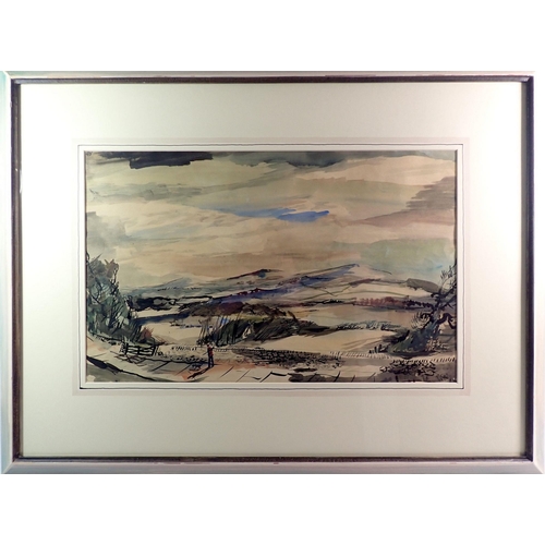 1100 - Rowland Suddaby - watercolour 'Moors near Stanage, Derbyshire', 34 x 54cm