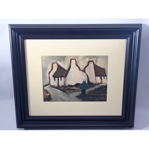 1101 - Markey Robinson, Irish (1918-1999) - oil on board figure and cottages, 20.5 x 27.5cm, purchased by t... 