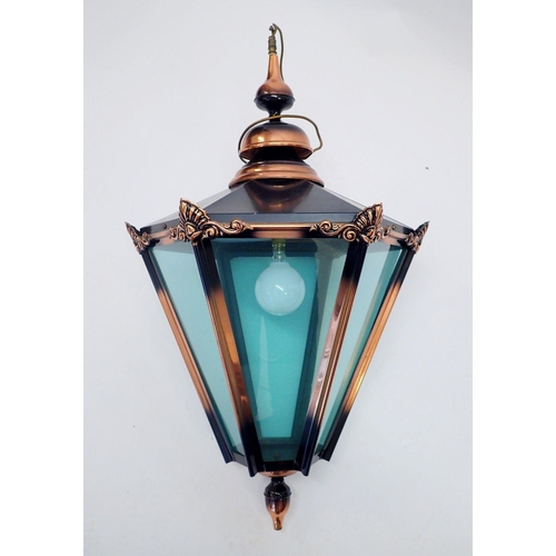 1119 - A large copper hall lantern, approx 100cm to hook