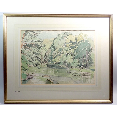 1122 - John S Willock - watercolour woodland pool, 28 x 38cm