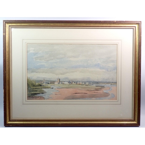 1124 - Karl Hagedorn - watercolour continental coastal scene with village, 25 x 40.5cm