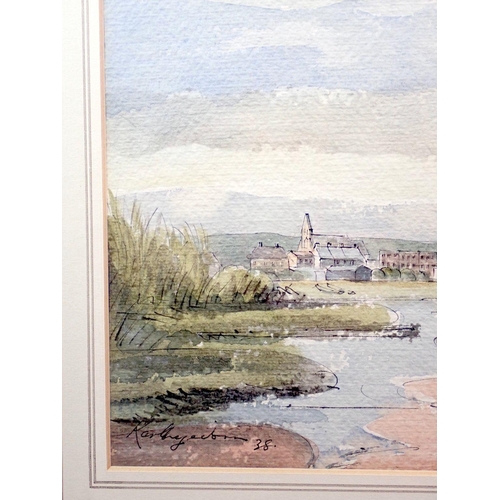 1124 - Karl Hagedorn - watercolour continental coastal scene with village, 25 x 40.5cm