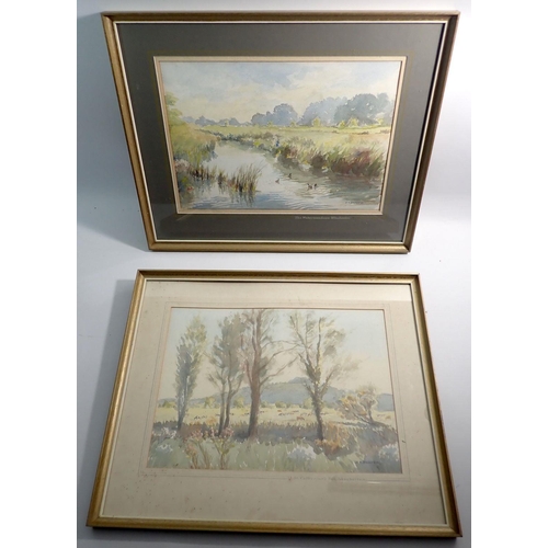 1125 - S T Barrow - watercolour The Water Meadows, Winchester, 26 x 37cm together with another watercolour,... 