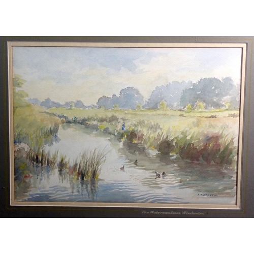 1125 - S T Barrow - watercolour The Water Meadows, Winchester, 26 x 37cm together with another watercolour,... 